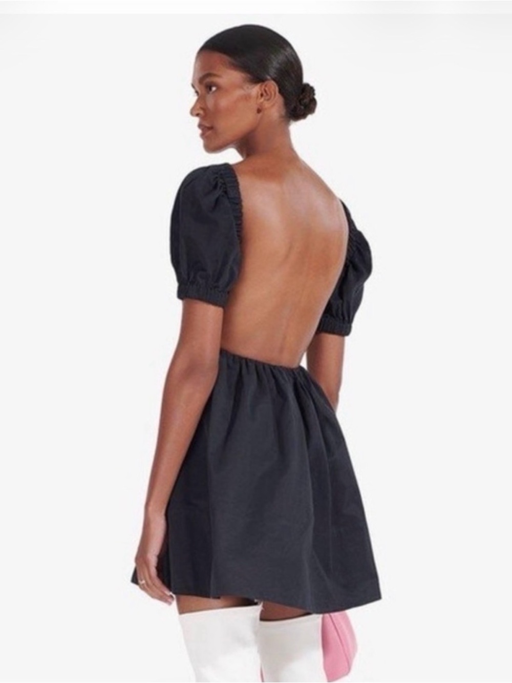 STAUD Alix Puff Sleeve Open-Back Mini Dress - size 2